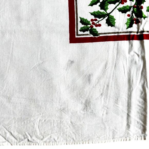 Vintage 50's Christmas tablecloth flaws stains holes cutter cloth for crafts? - Picture 8 of 12